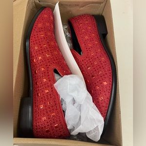 Enzo Romeo Red Sequin Loafer Slip On Shoes